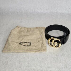 Gucci GG Logo Black Leather Men's Belt 36 Inches Long